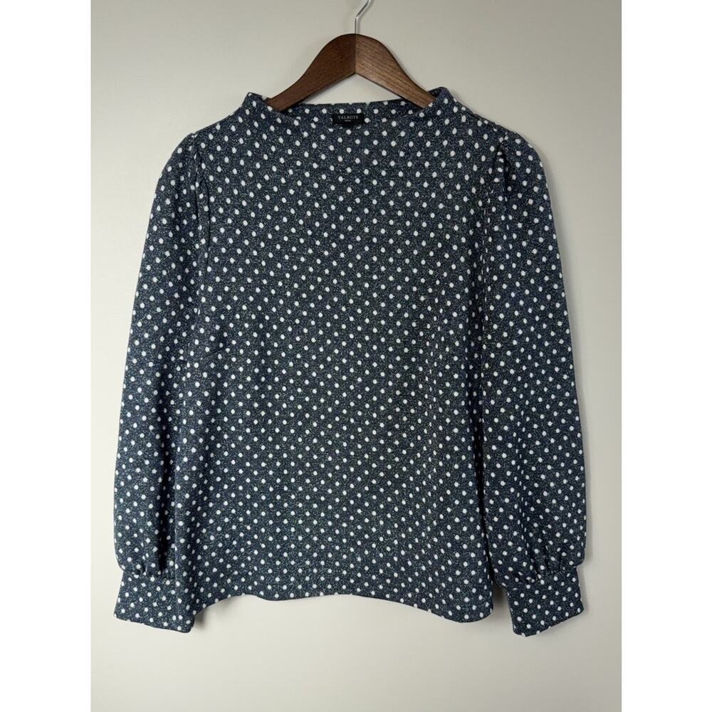 Talbots Women’s Petite Large Navy Shimmer White Polka Dot Mock Neck Sweater NEW